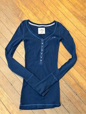 VTG Hollister Navy Button-Front Henley Top